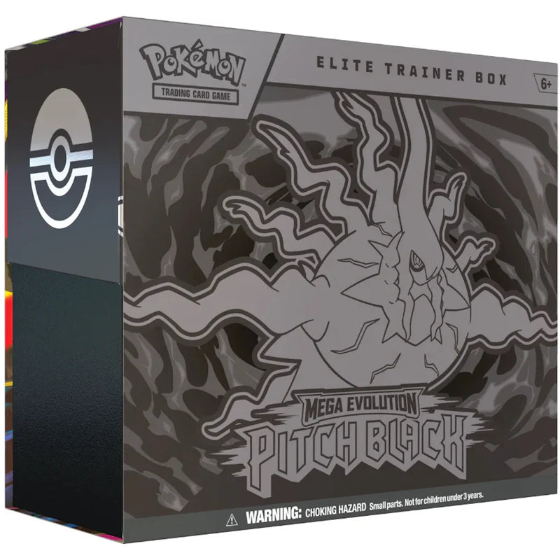 Pokémon TCG Mega Evolution Pitch Black Elite Trainer Box factory sealed featuring Mega Darkrai ex artwork — available at FineToys.ca.